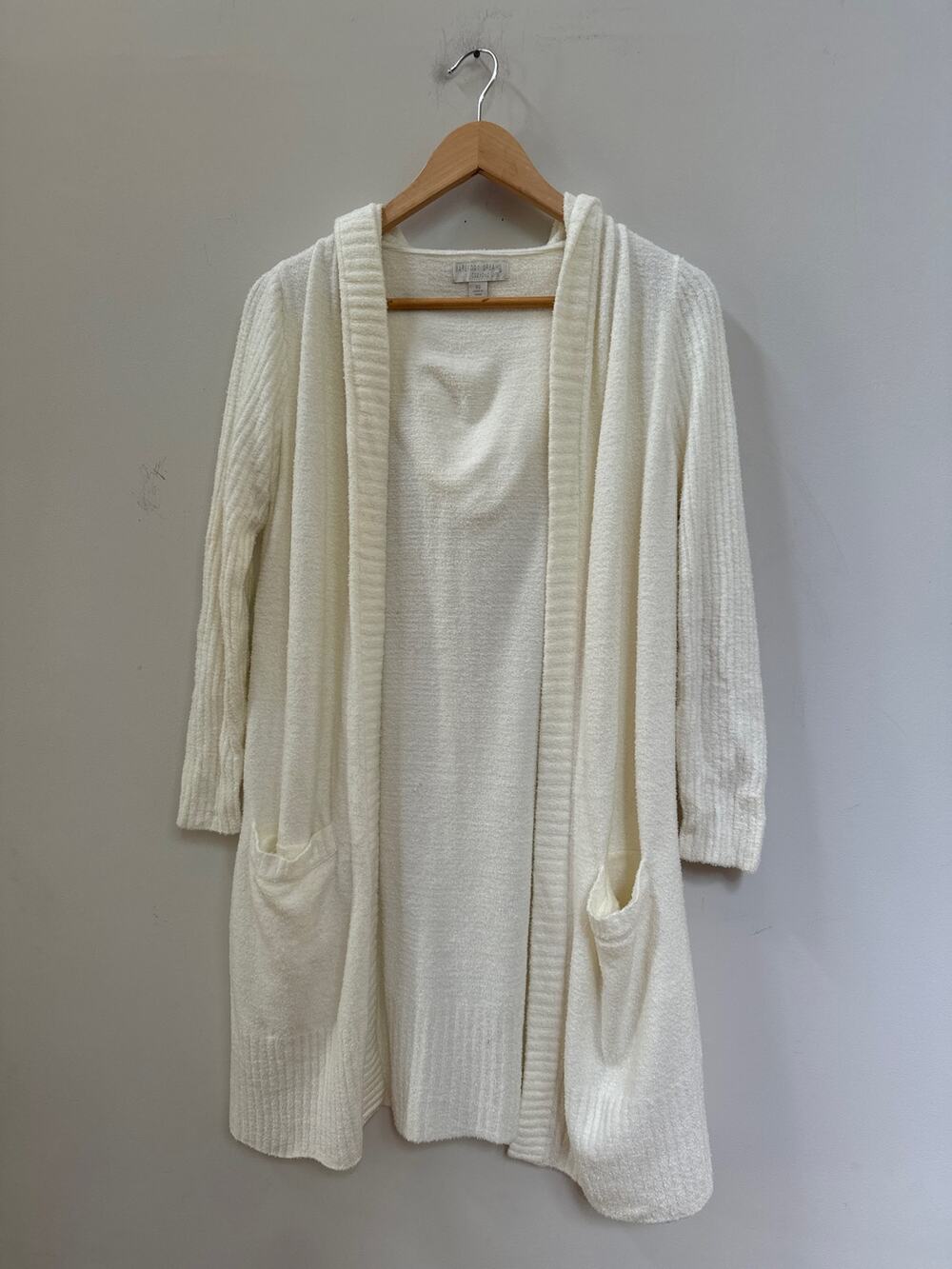 Barefoot Dreams Cozy Chic Lite XS Hooded Cardigan With Pockets Beige Cream
